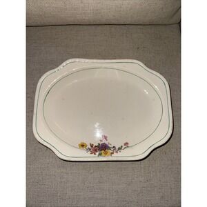 Harker 1840 Pottery‎ 11in Platter With Flowers/blue Trim